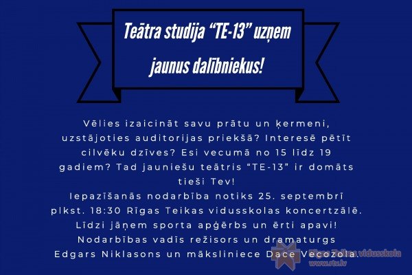 Pievienojies teātra studijai Te-13