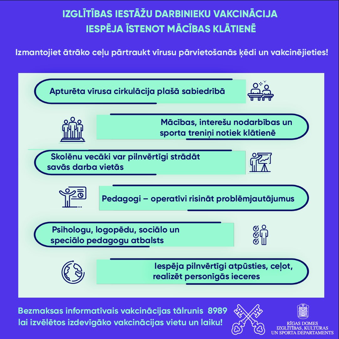 Izglītības iestāžu darbinieku vakcinācija - mācību satura apguve drošā vidē klātienē