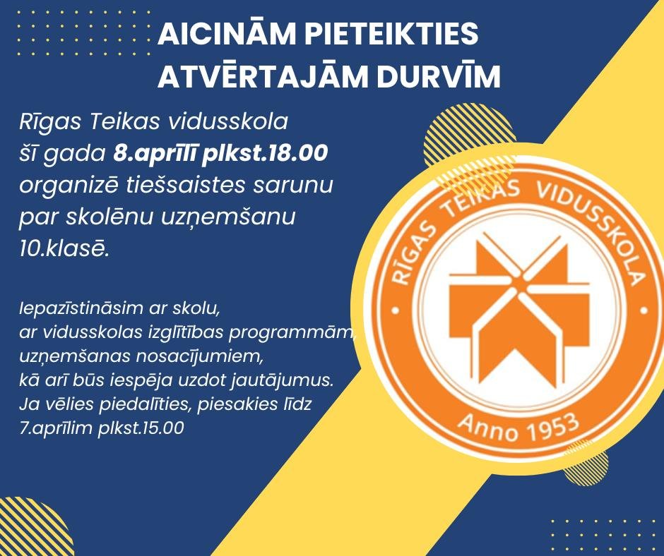 Aicinām topošos vidusskolēnus un viņu vecākus pieteikties tiešsaistes atvērtajām durvīm